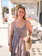 Brown Gingham Printed Maxi Dress