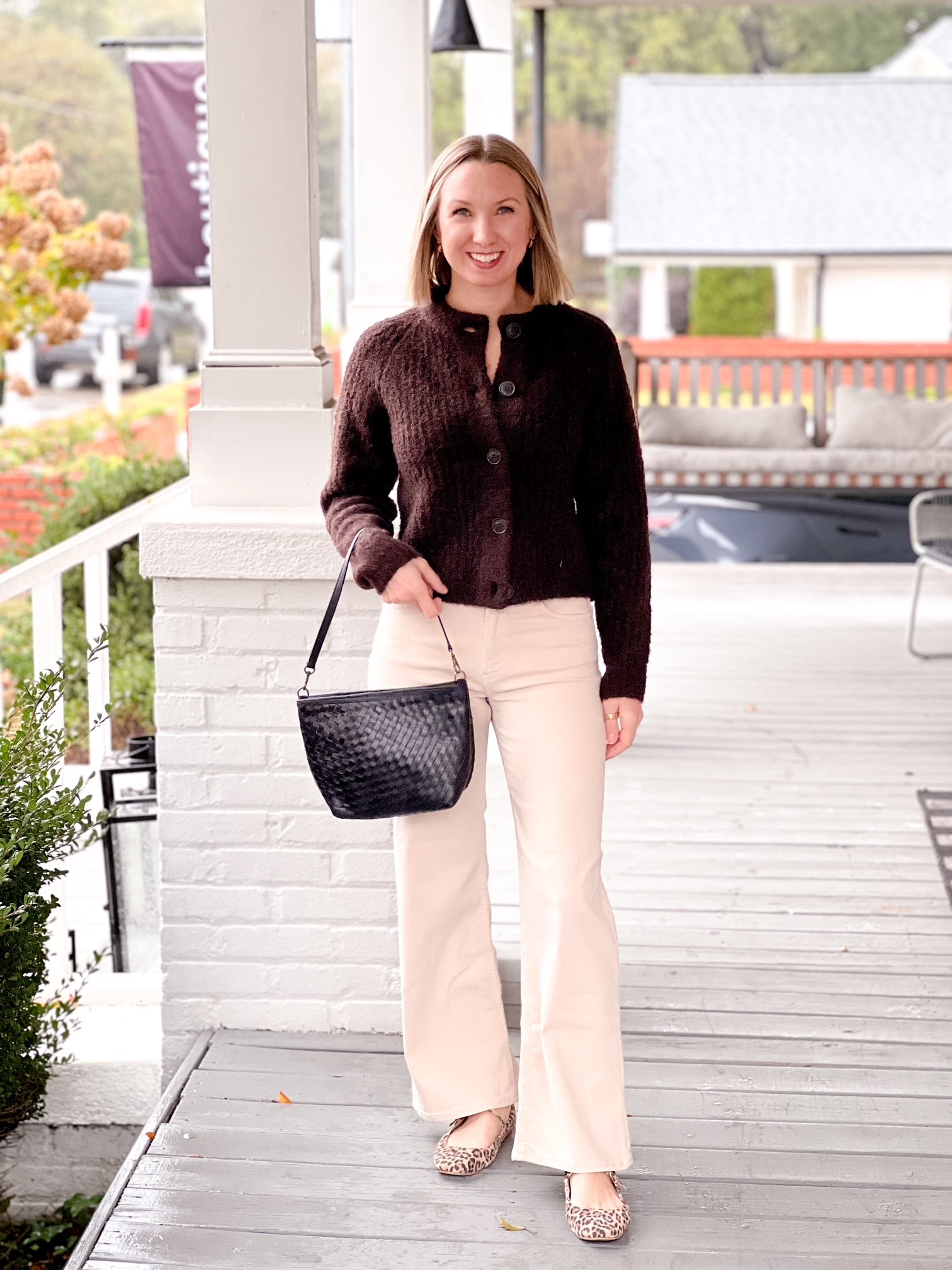 brown button up cardigan