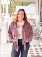 brown button up shacket