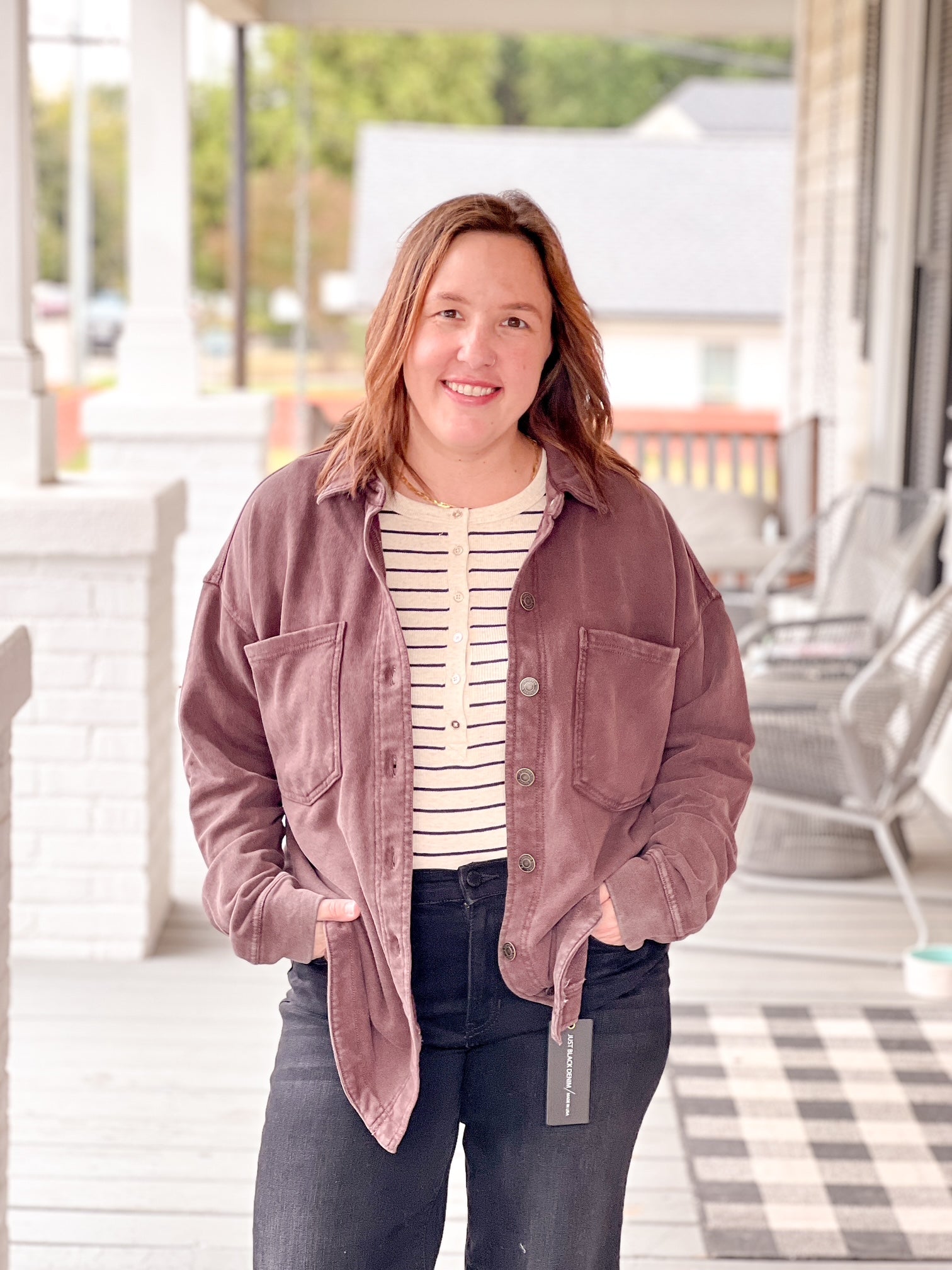 brown button up shacket