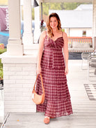 Burgundy Plaid Tiered Maxi Dress