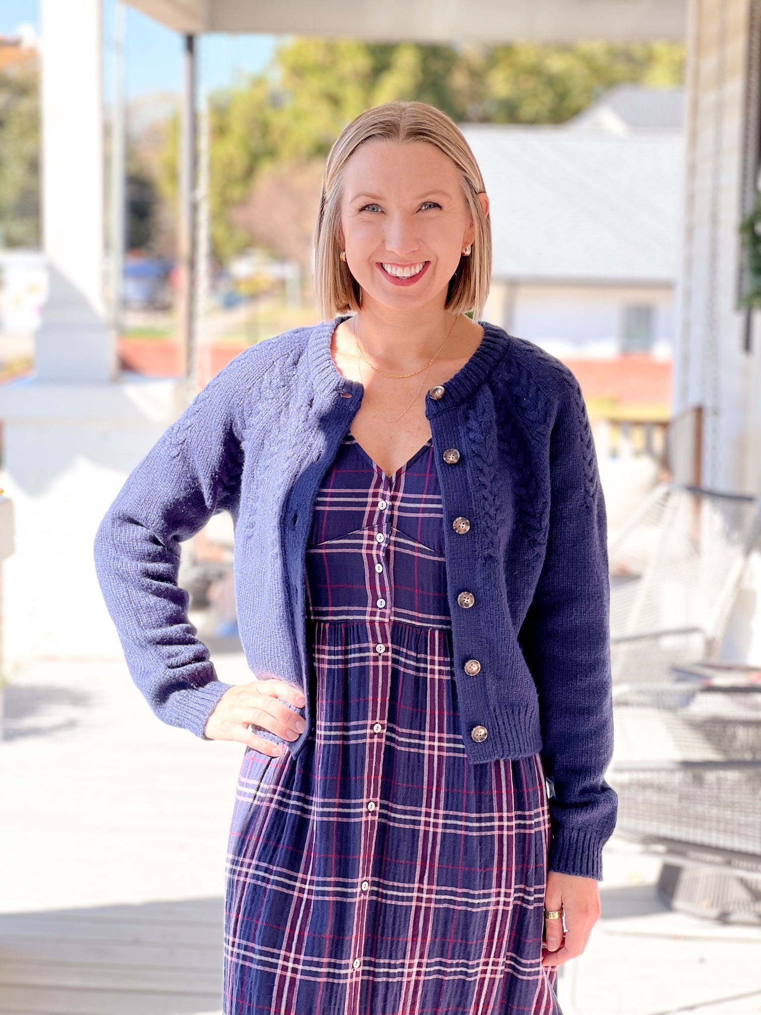 Navy Cable Knit Cardigan