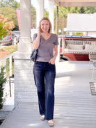 Washed Grey Short Sleeve V-Neck Top