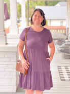 Plum Short Sleeve Mini Dress