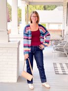 Multi-Colored Striped Long Sleeve Cardigan