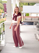 Burgundy Wide Leg Track Pants