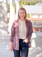 brown button up shacket