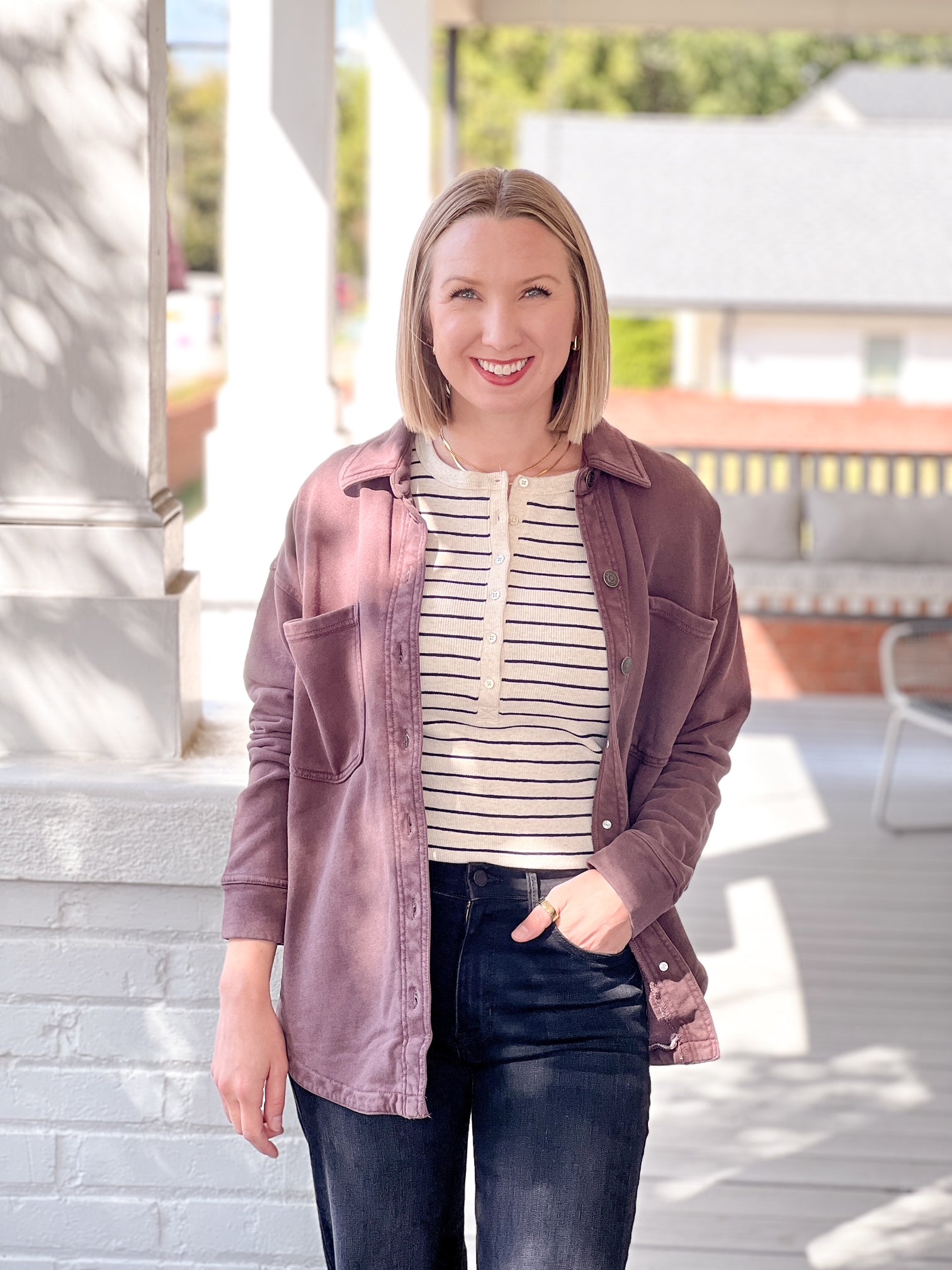 brown button up shacket