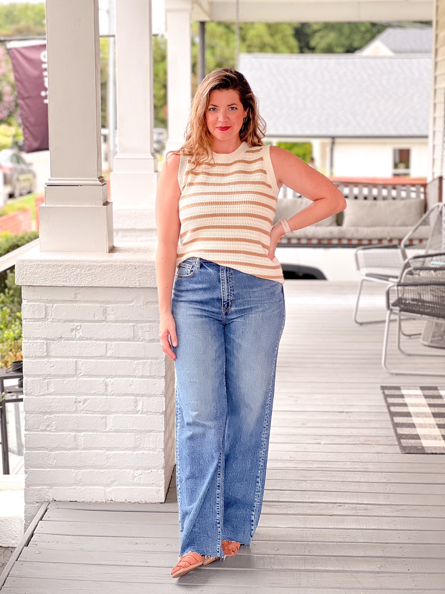 taupe stripe sweater tank