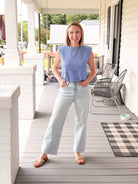 Rose & Lee Co Stephanie Top, Blue short sleeve