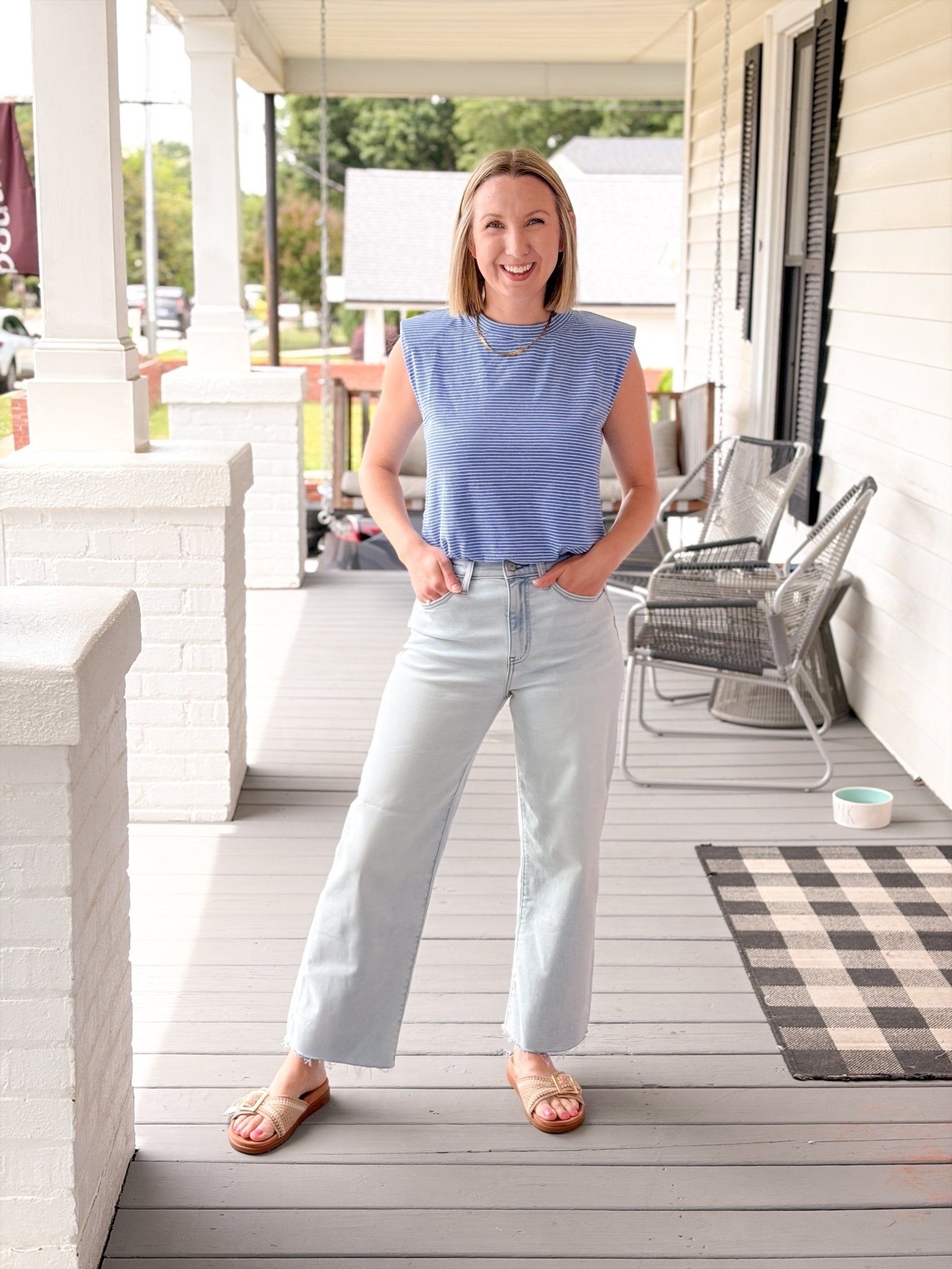 Rose & Lee Co Stephanie Top, Blue short sleeve