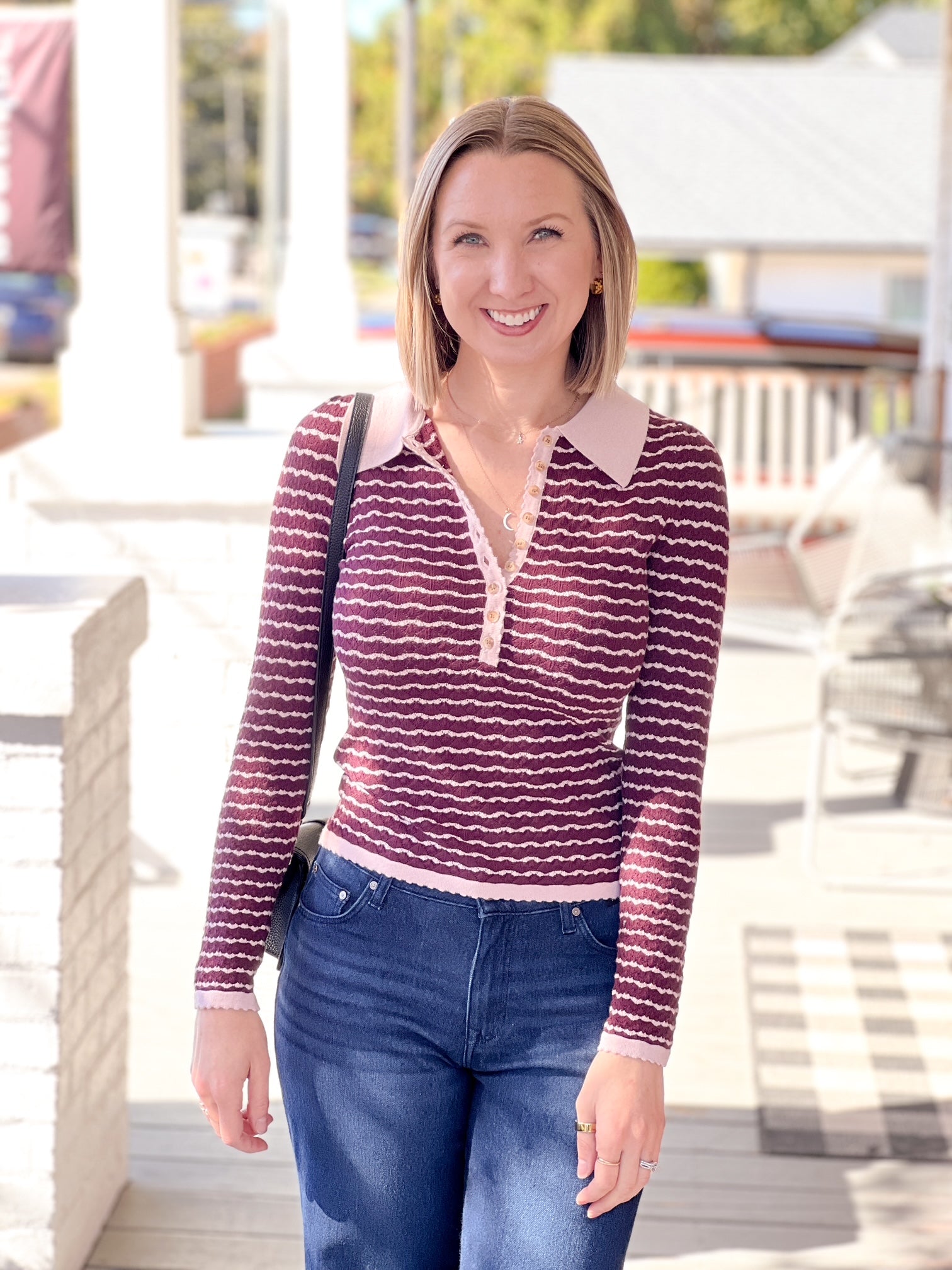 Burgundy/Pink Striped Long Sleeve Top