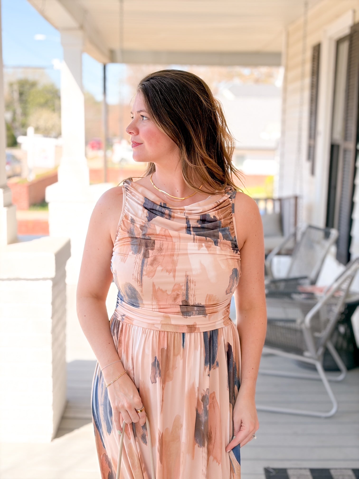 Rose & Lee Co Mia Dress, Blue/Taupe Abstract Event Dress