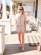 Blue Striped Elastic Waistband Resort Shorts