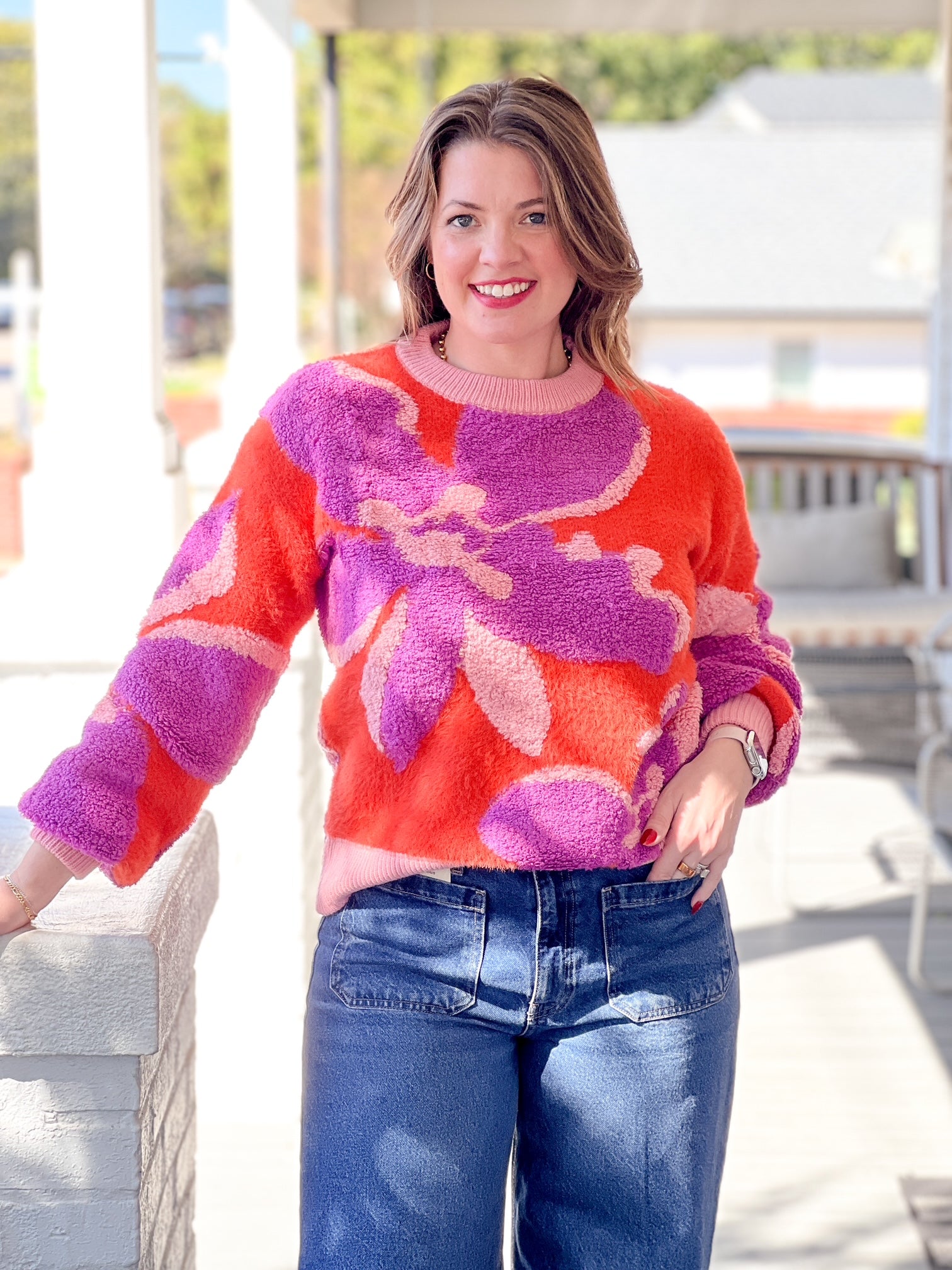 Floral Print Long Sleeve Sweater