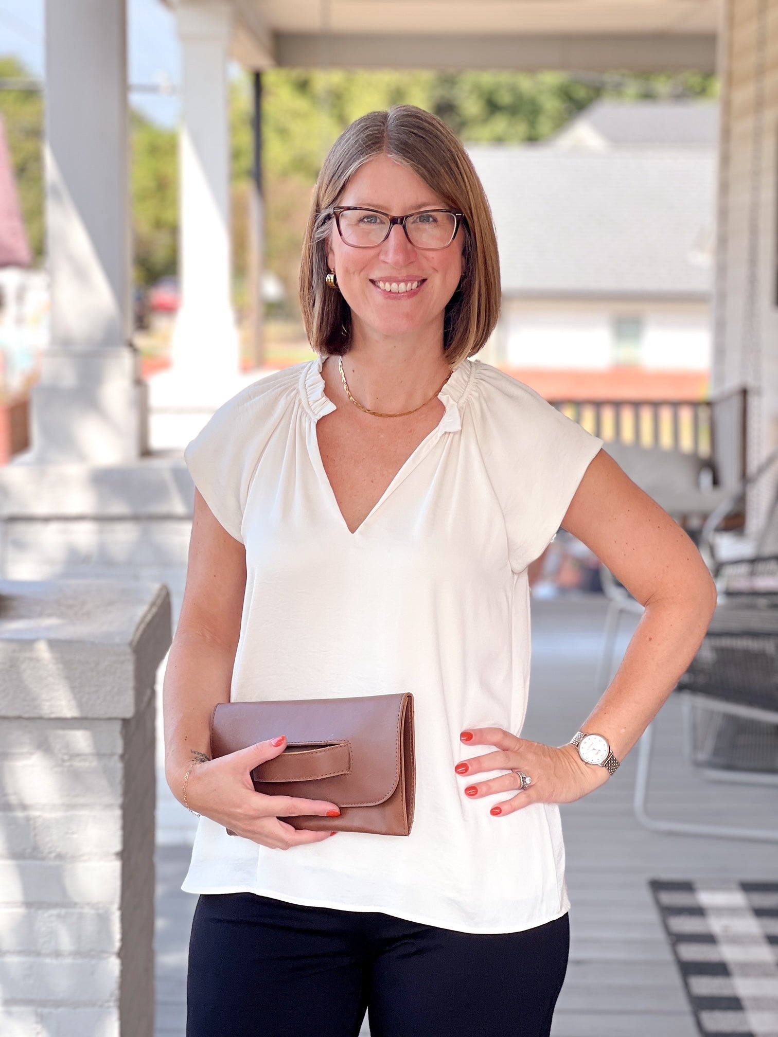 Ivory Short Sleeve Ruffled V-Neckline Work Top