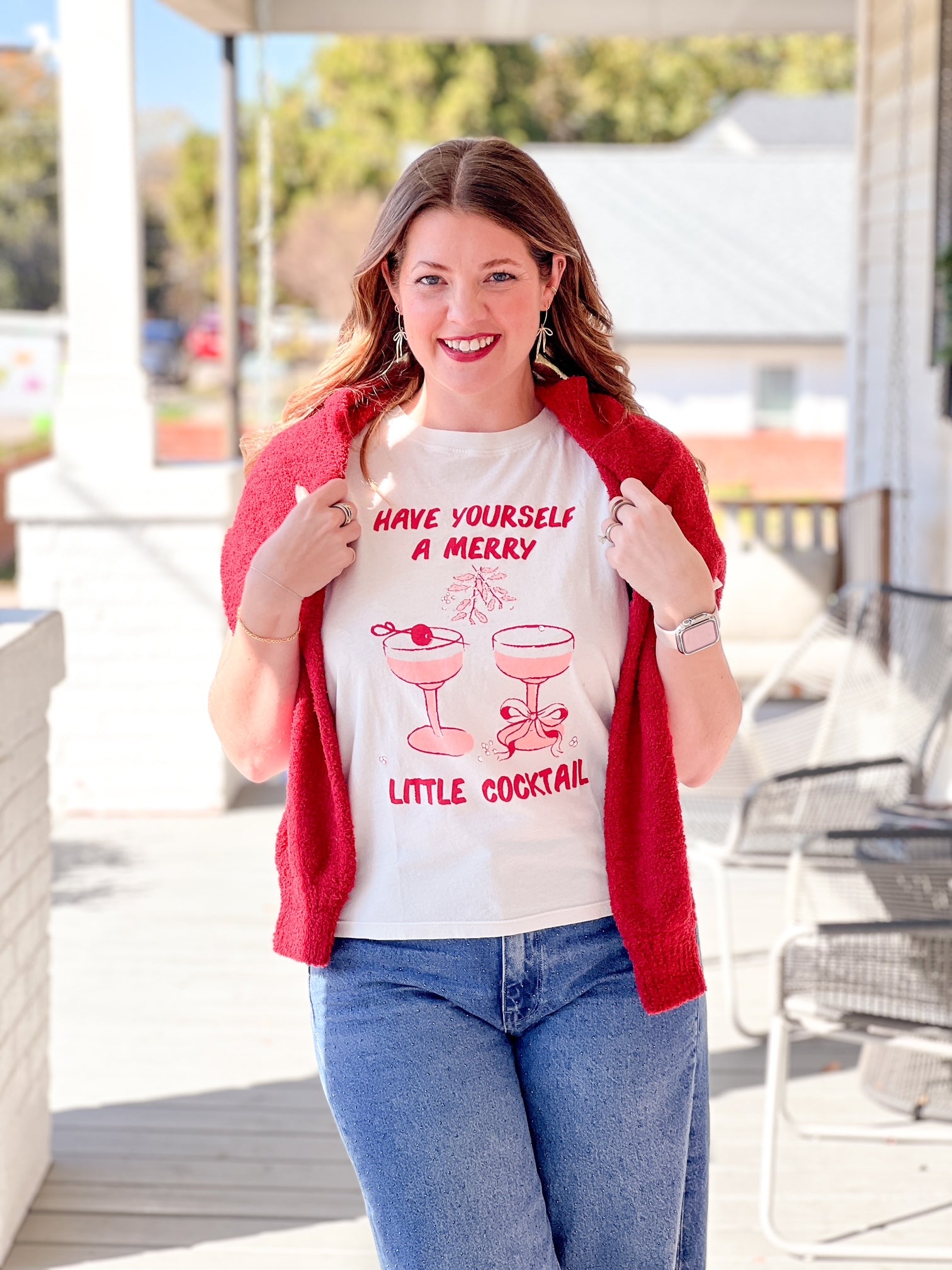 Vintage White Graphic Tee that says "Have Yourself a Merry Little Cocktail"