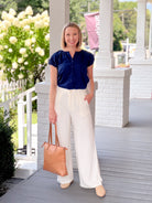 navy blue, button up, short sleeve work wear top