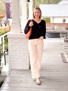 Black V-Neck Long Sleeve Top