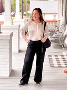 Light Oatmeal Heather Striped Henley Long Sleeve Top