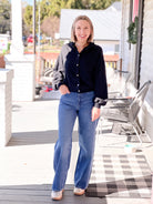 Long Sleeve Brass Button Front Jacket