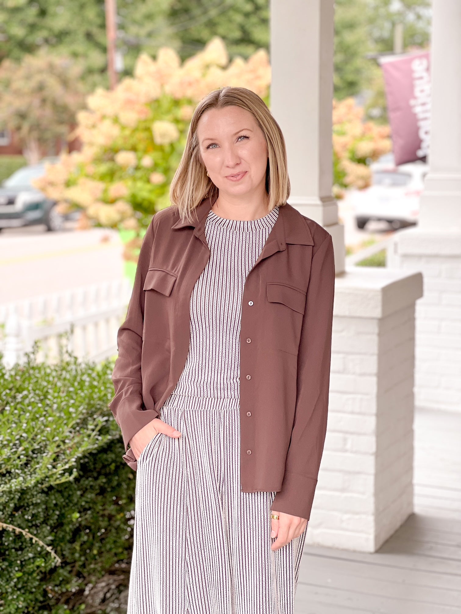 Brown/White Striped Long Sleeve Top