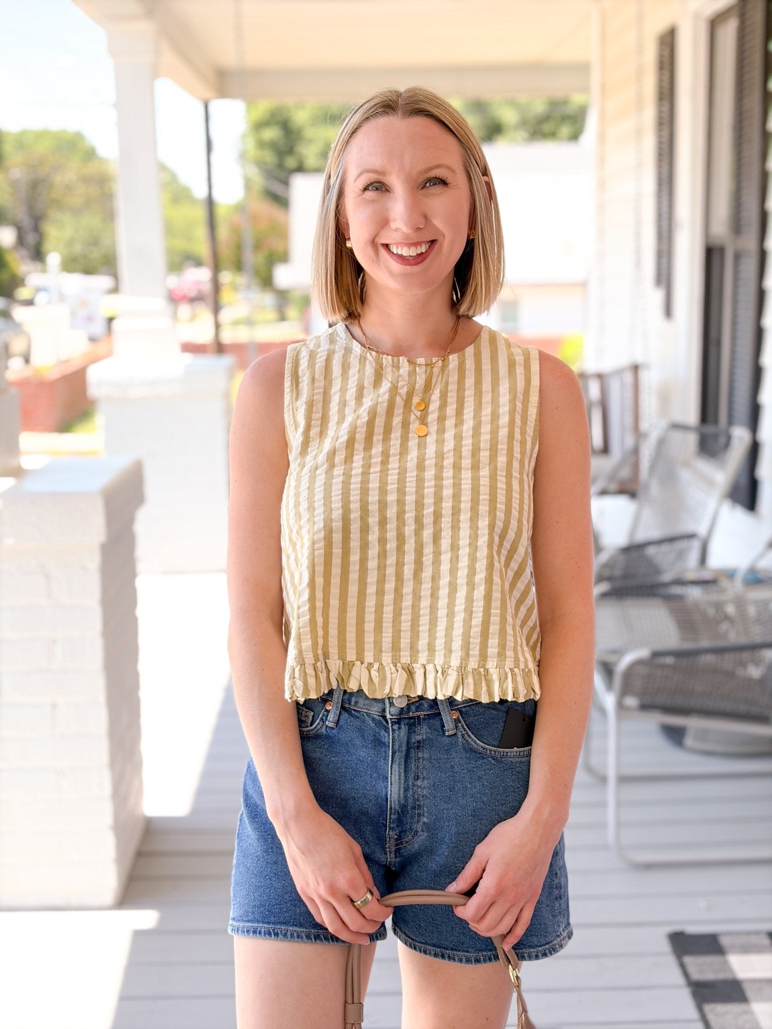 Rose & Lee Co Lulu Top, Pearl/Lemon Lime Tanks