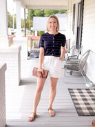 Rose & Lee Co Trace Top, Navy/Ivory Stripe short sleeve