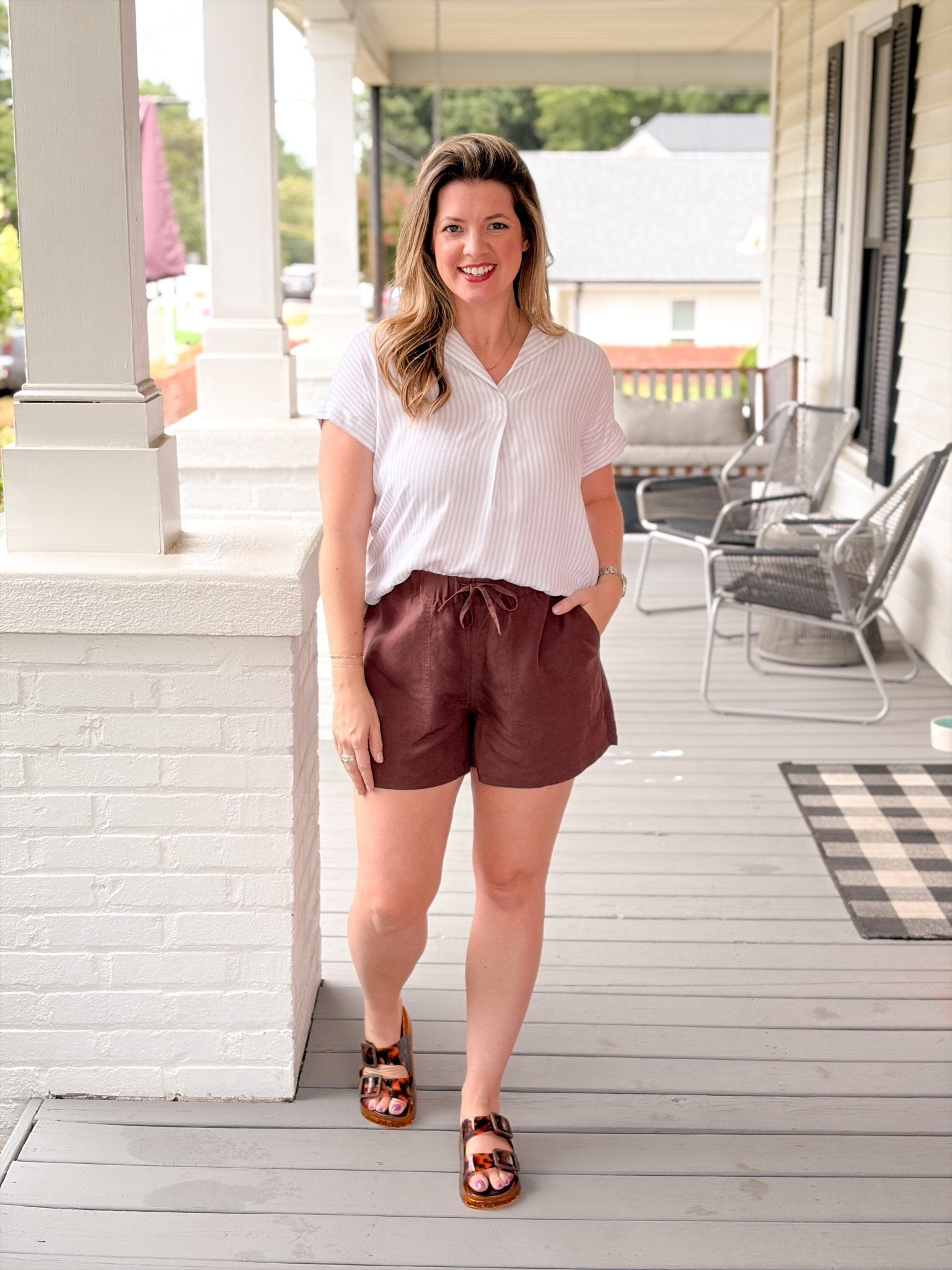 Rose & Lee Co Daria Top, Cocoa Brown short sleeve