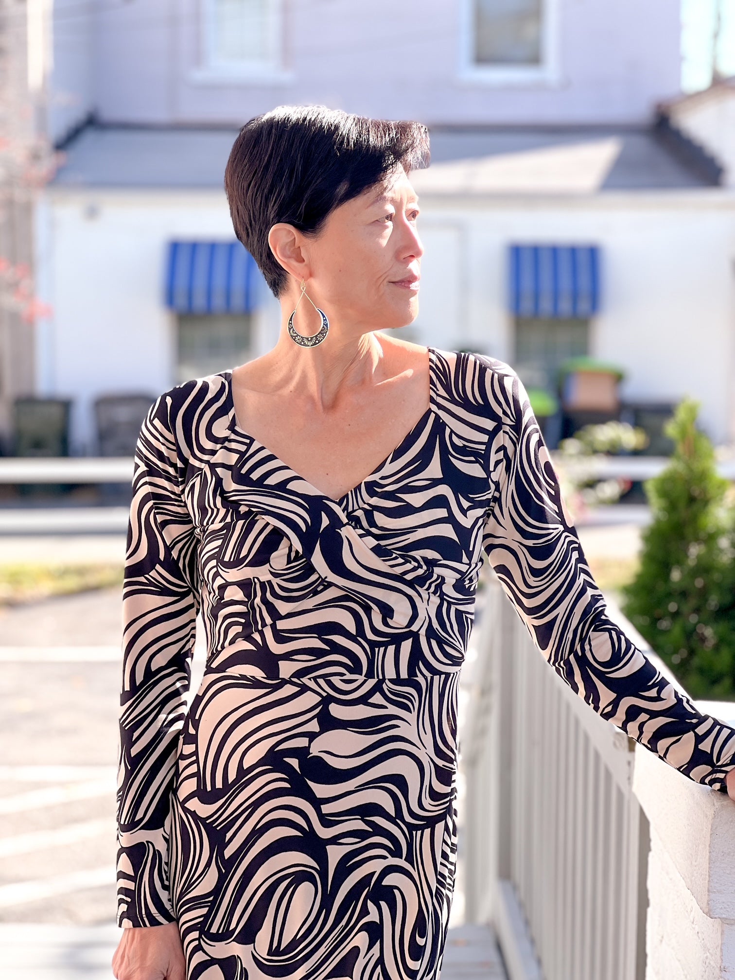 Black and White Abstract Work Dress