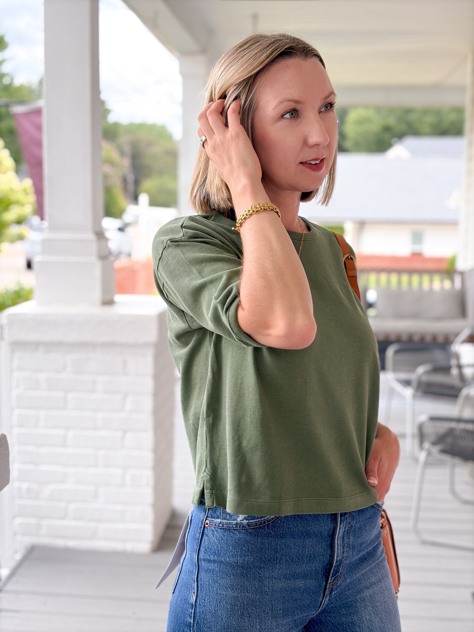 Rose & Lee Co Elias Top, Wheat Grass short sleeve