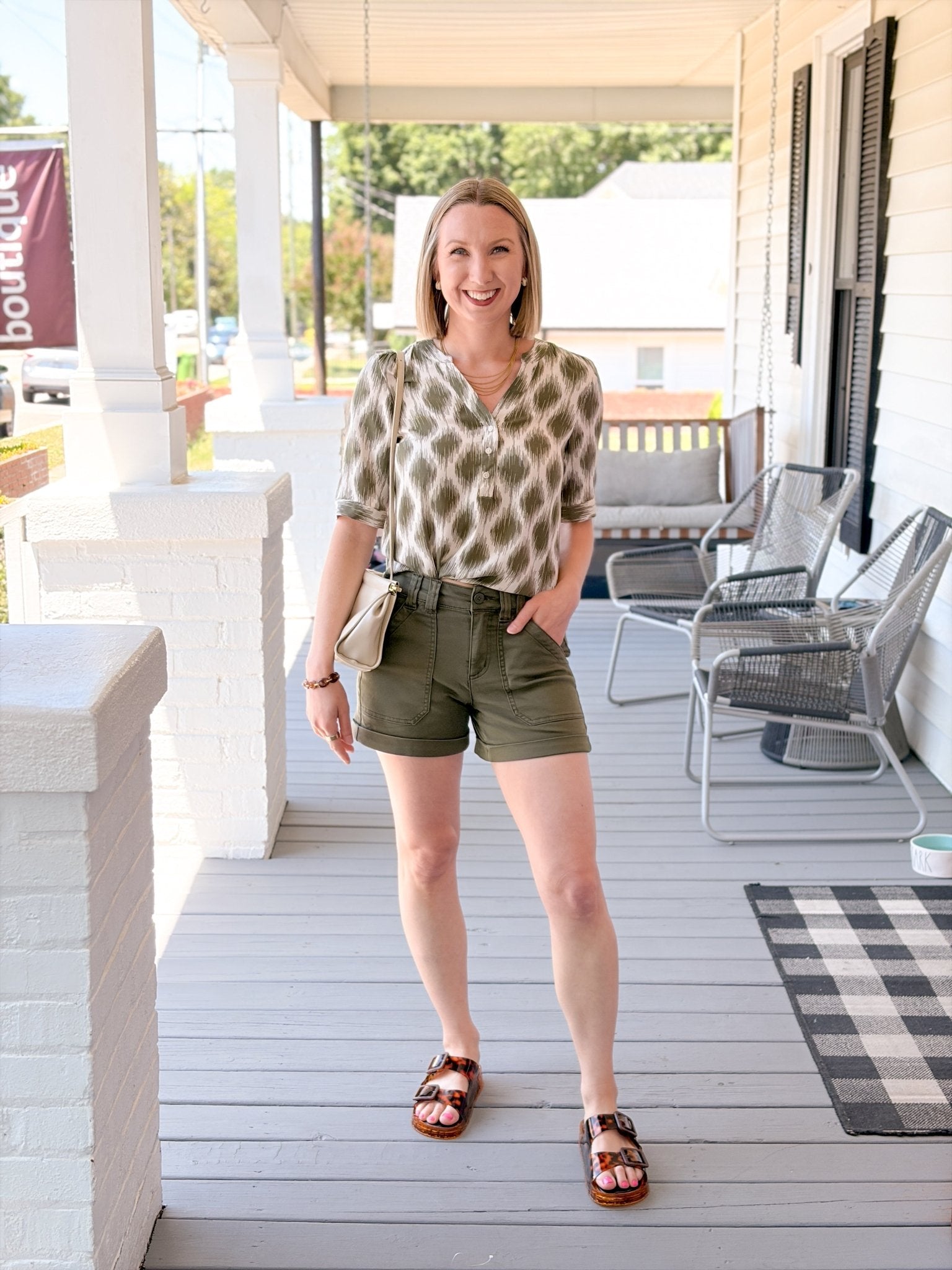 Rose & Lee Co Joella Top, Green Multi Work Tops