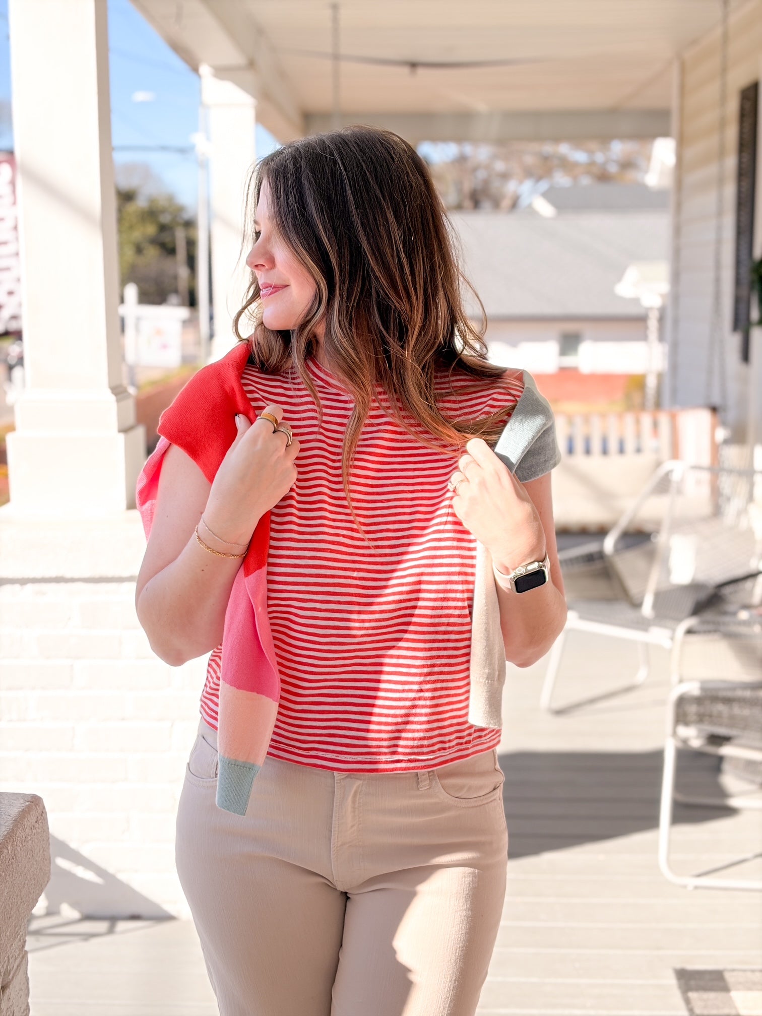 cheery and white stripe top