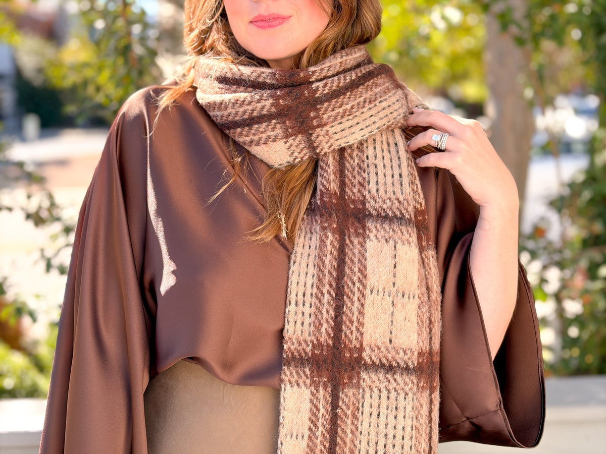 Rose & Lee Co Frostline Plaid Scarf, Toasted Almond by Z Supply Accessories