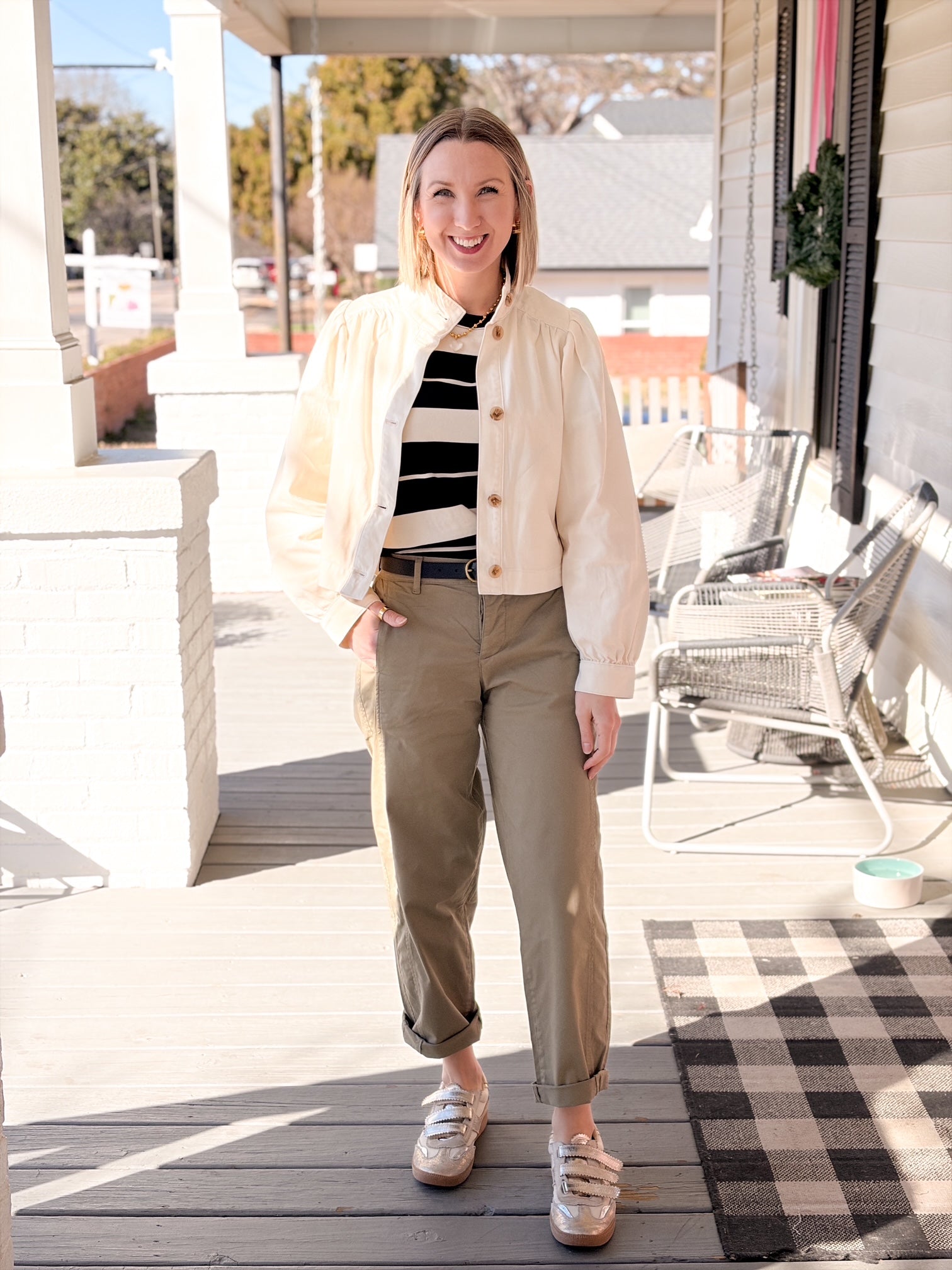 cream jacket with button front