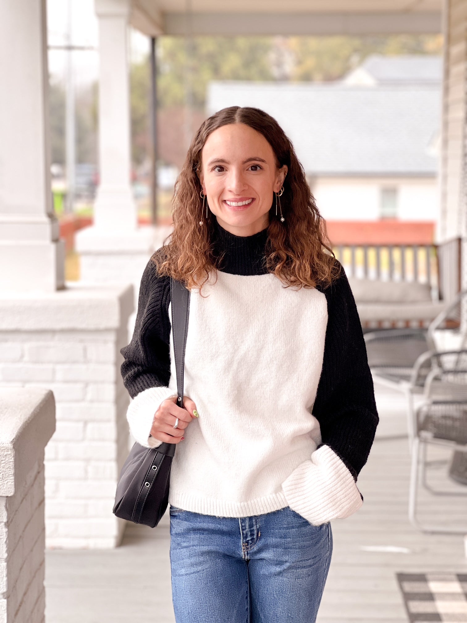 colorblock sweater, white and black
