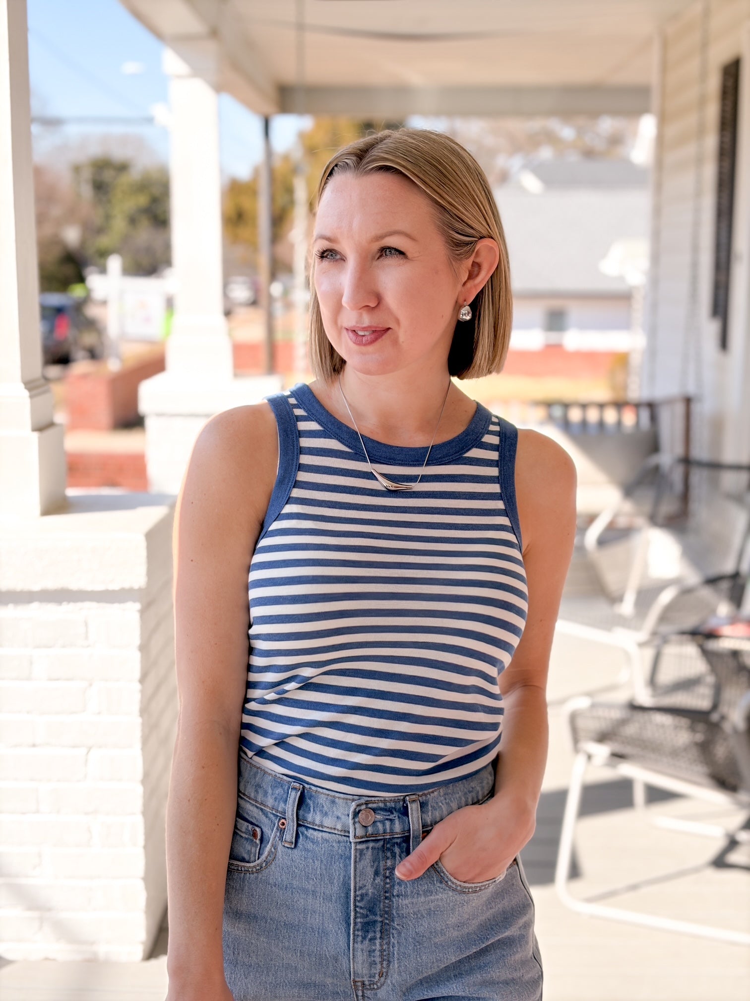 Blue Striped Sleeveless Tank