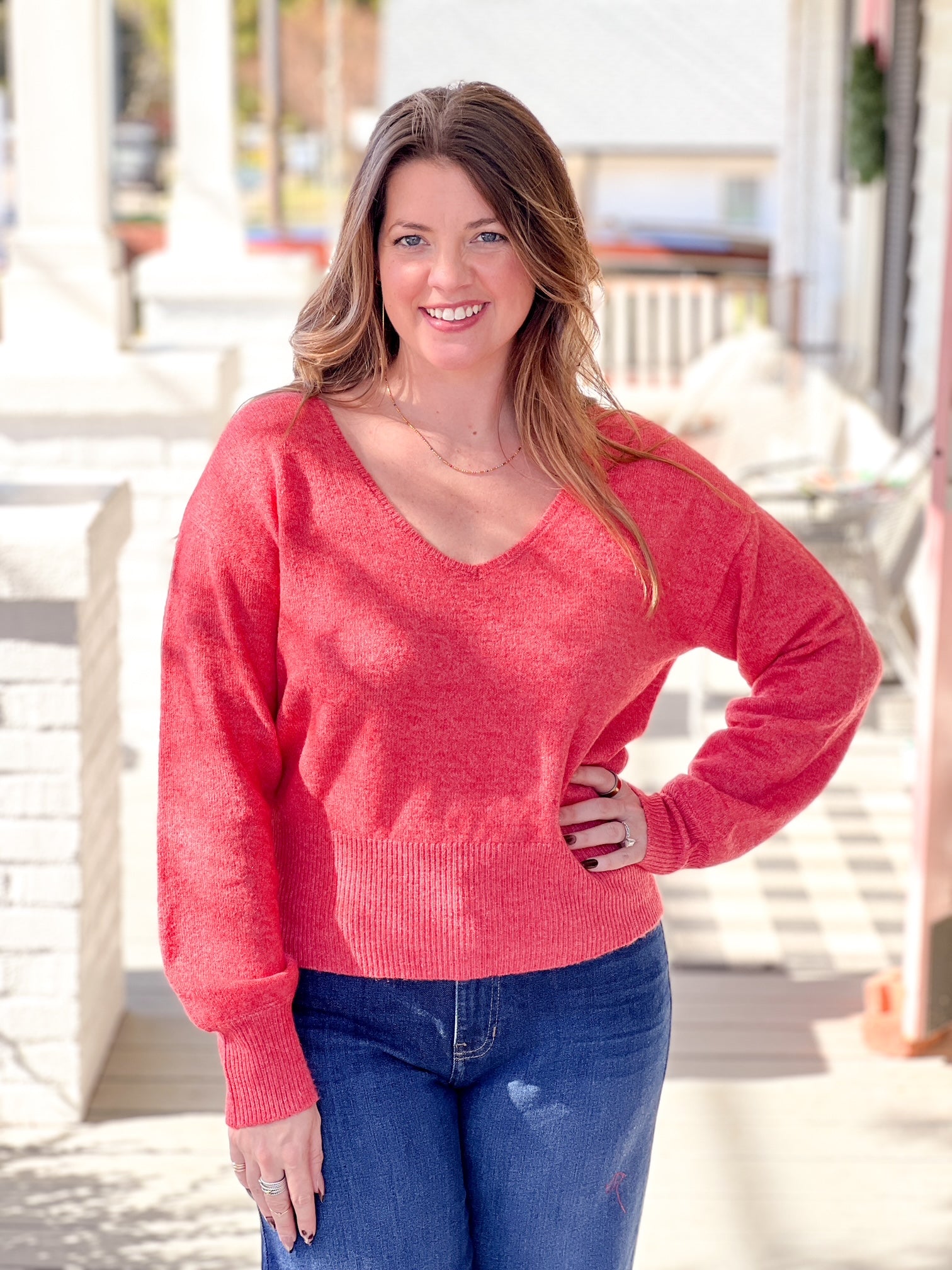 long sleeve, v neck sweater