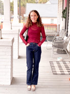 Burgundy Long Sleeve Mesh Top