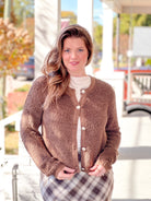 Brown Textured Gold Button Cardigan