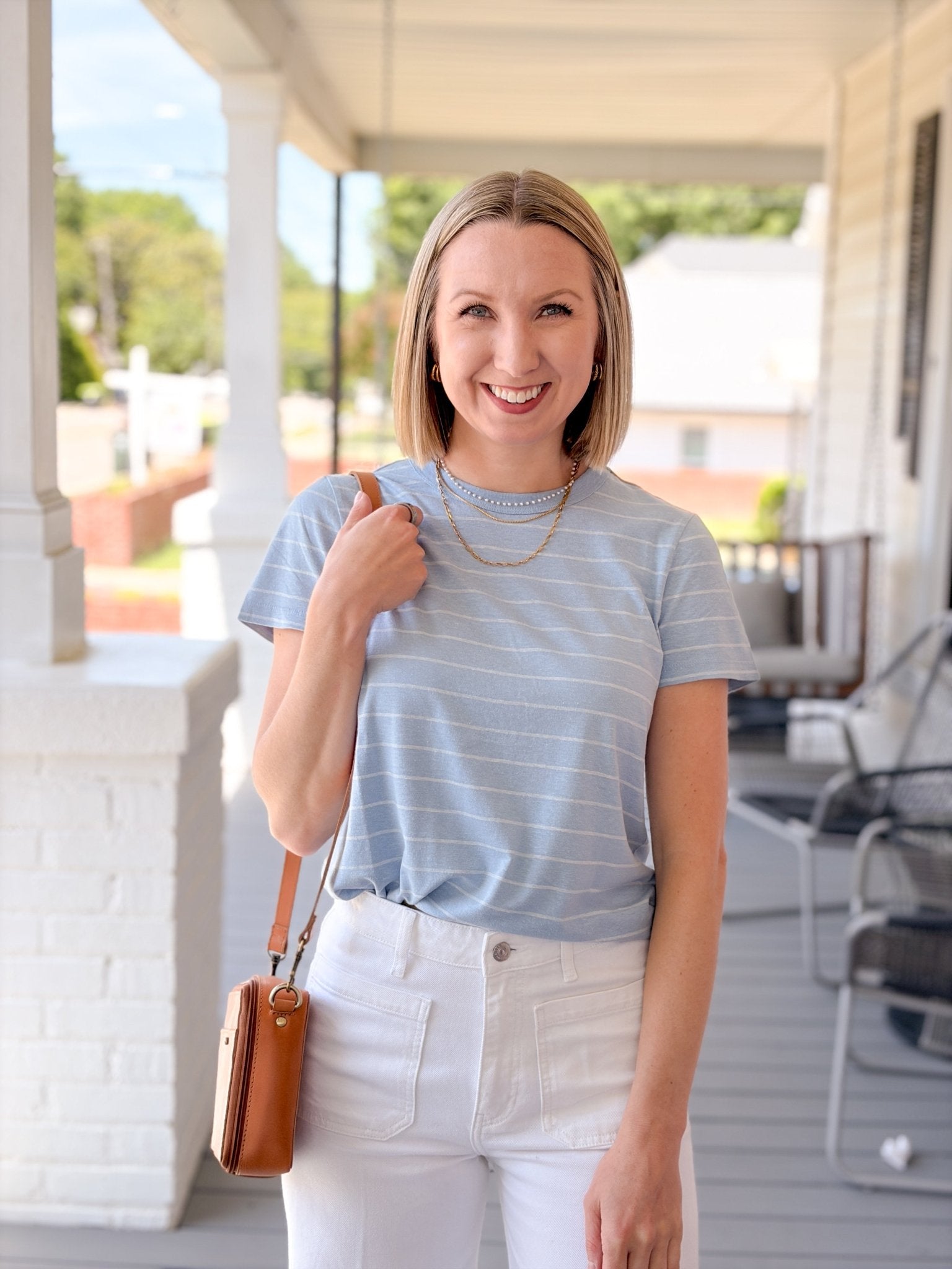 Rose & Lee Co Tried & True Tee, Soft Chambray by Marine Layer short sleeve