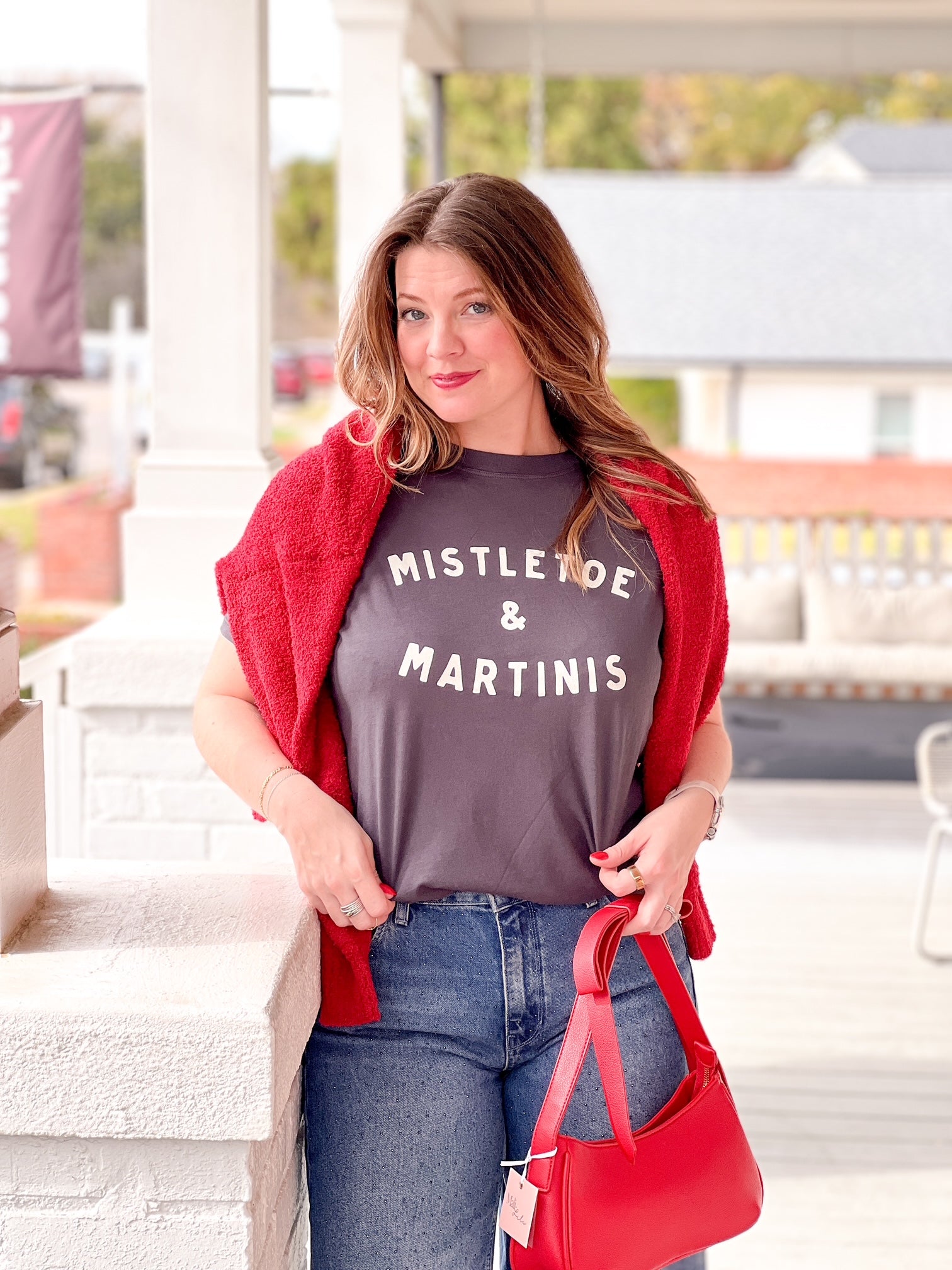 Black Relaxed Fit Graphic Tee "Mistletoe & Martinis"