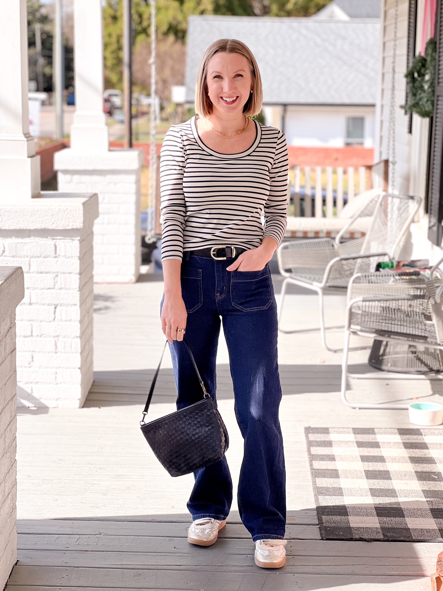 Stone/Black Striped Long Sleeve Top