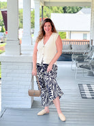 ankle length black and ivory tropical patterned skirt