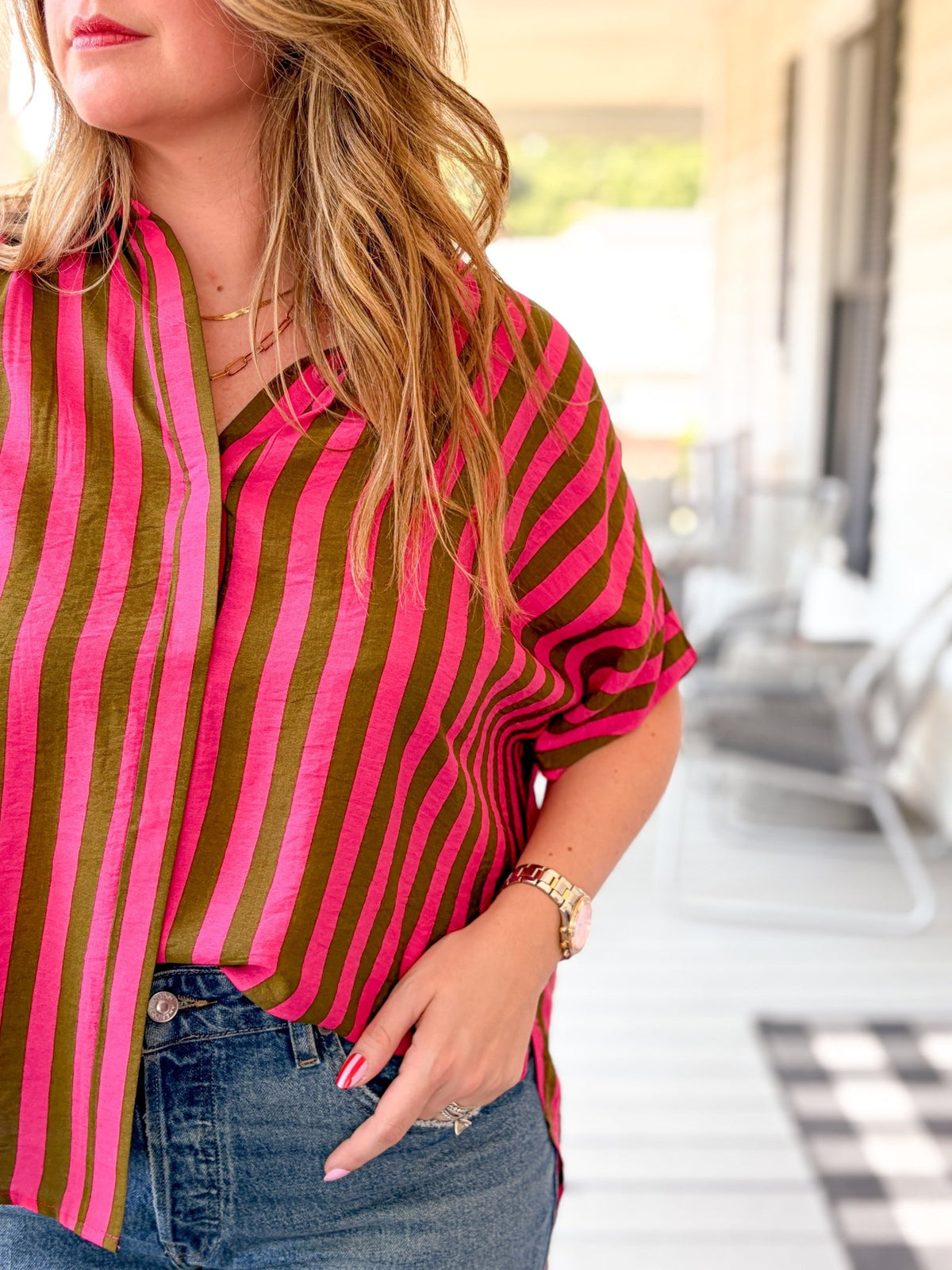 Rose & Lee Co Victoria Top, Rosewood Stripes short sleeve