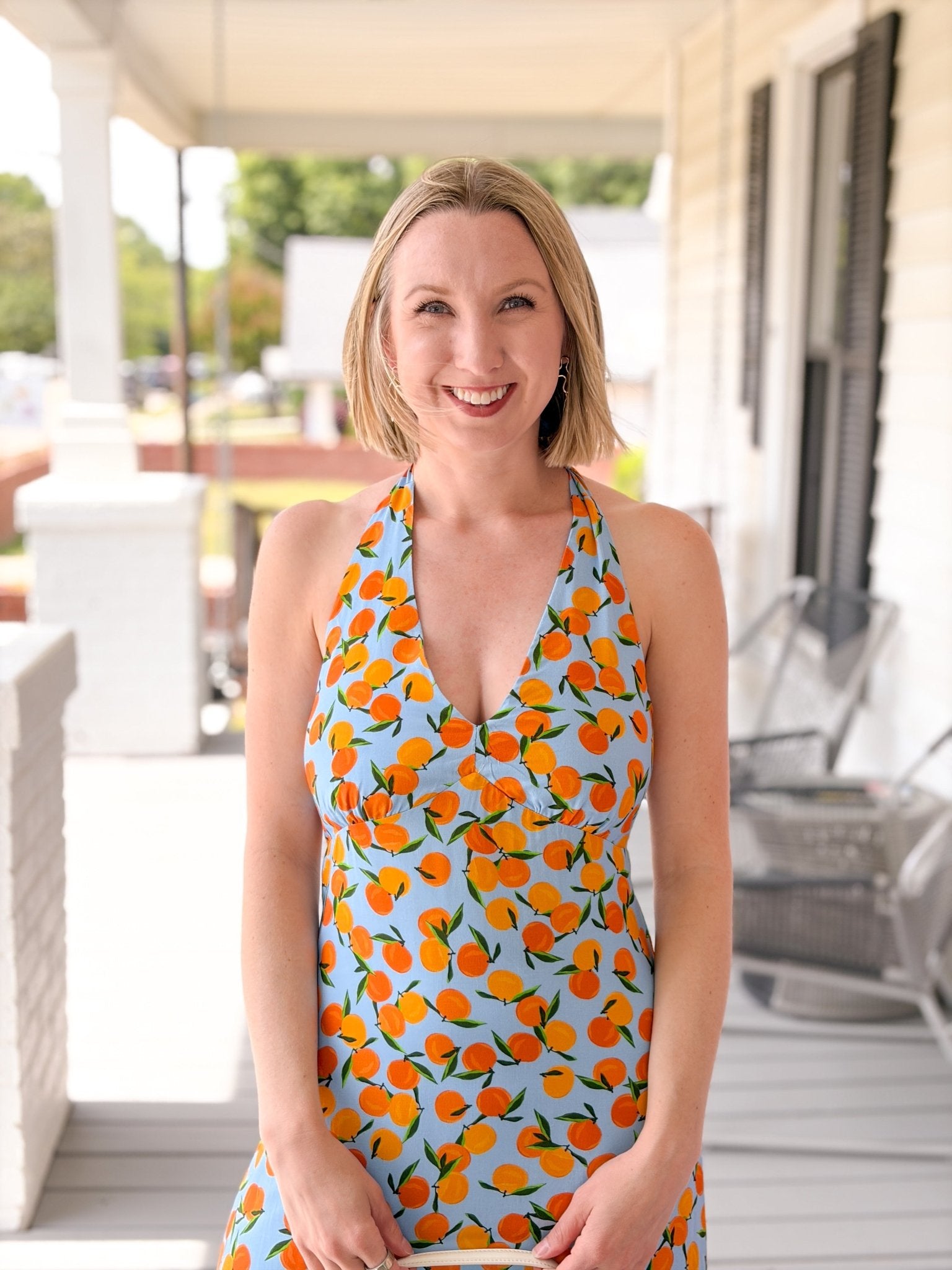 Rose & Lee Co Citrus Soiree Dress, Blue/Orange Event Dress
