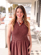 brown sleeveless dress