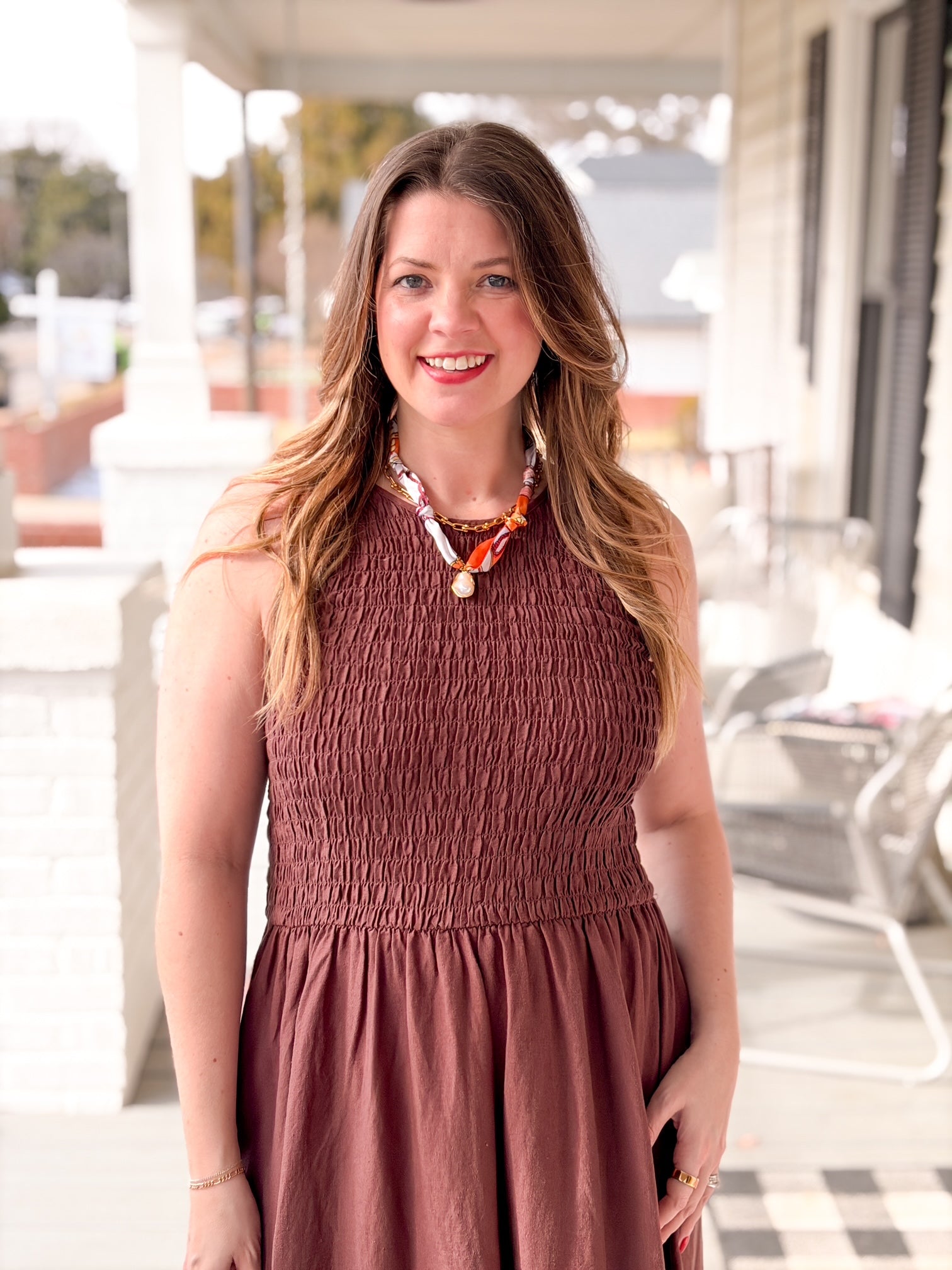 brown sleeveless dress