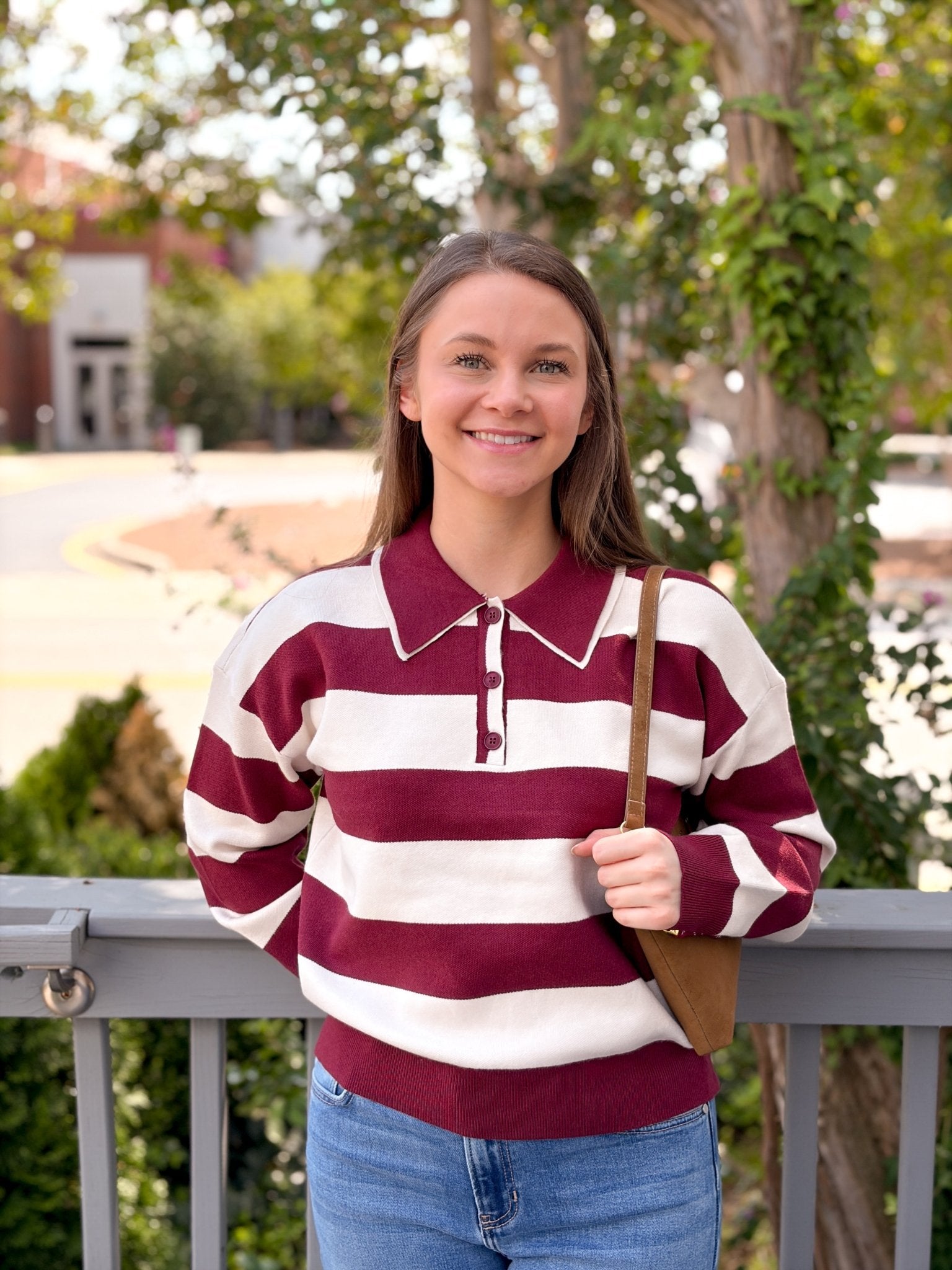 Rose & Lee Co Normandy Top, Red/Ecru Stripe Long Sleeve