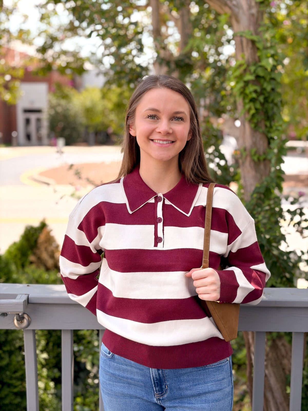 Rose & Lee Co Normandy Top, Red/Ecru Stripe Long Sleeve